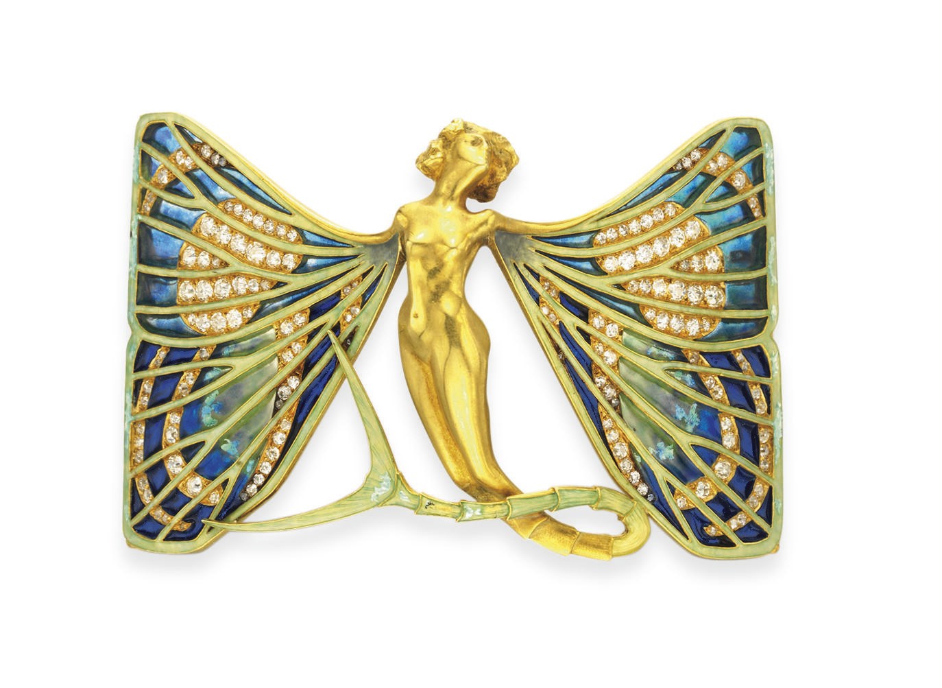 AN ART NOUVEAU ENAMEL, DIAMOND AND GOLD "SYLPH" DOG COLLAR, BY RENE LALIQUE