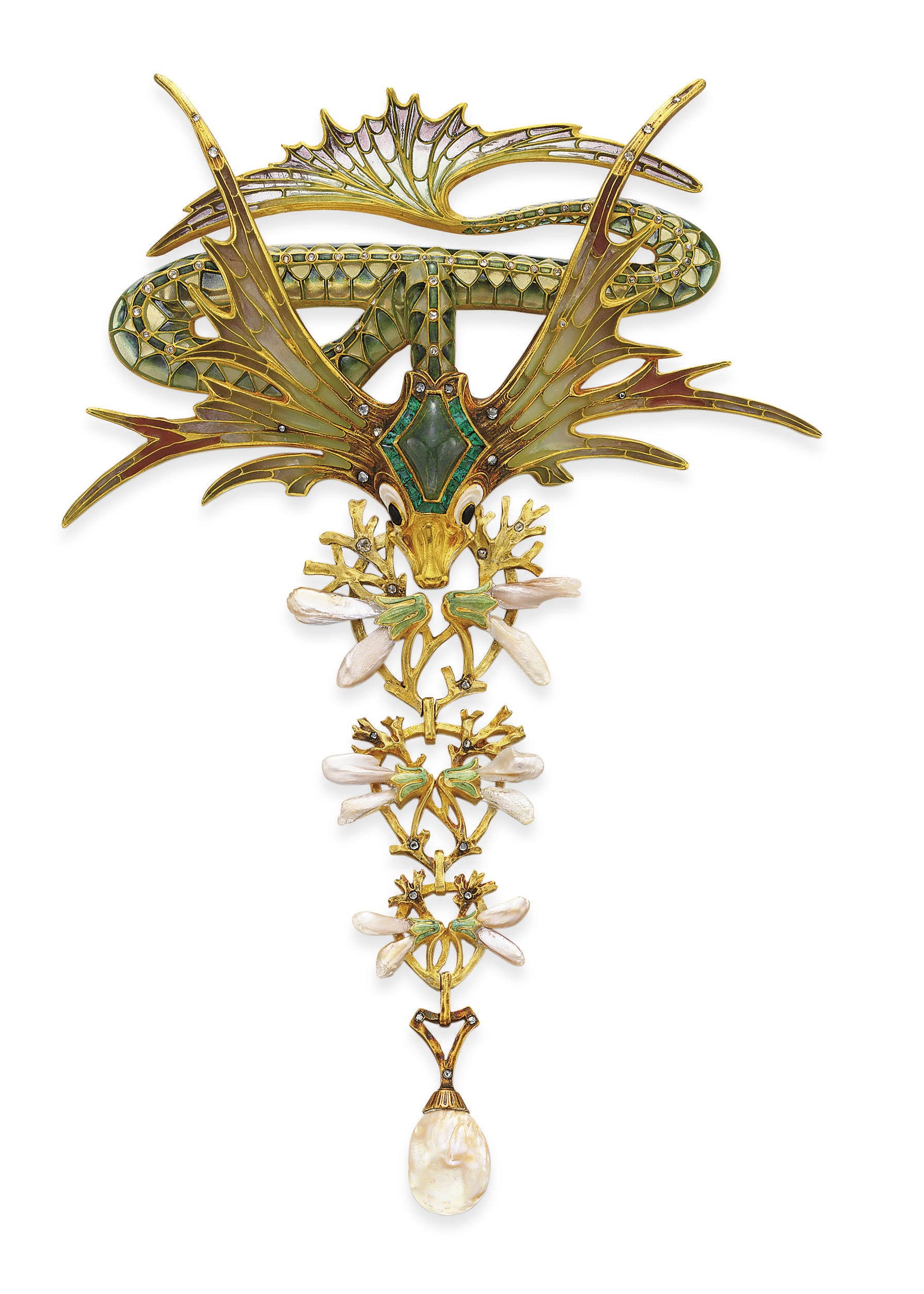 AN ART NOUVEAU ENAMEL, MULTI-GEM AND DIAMOND CORSAGE ORNAMENT, BY GEORGES FOUQUET