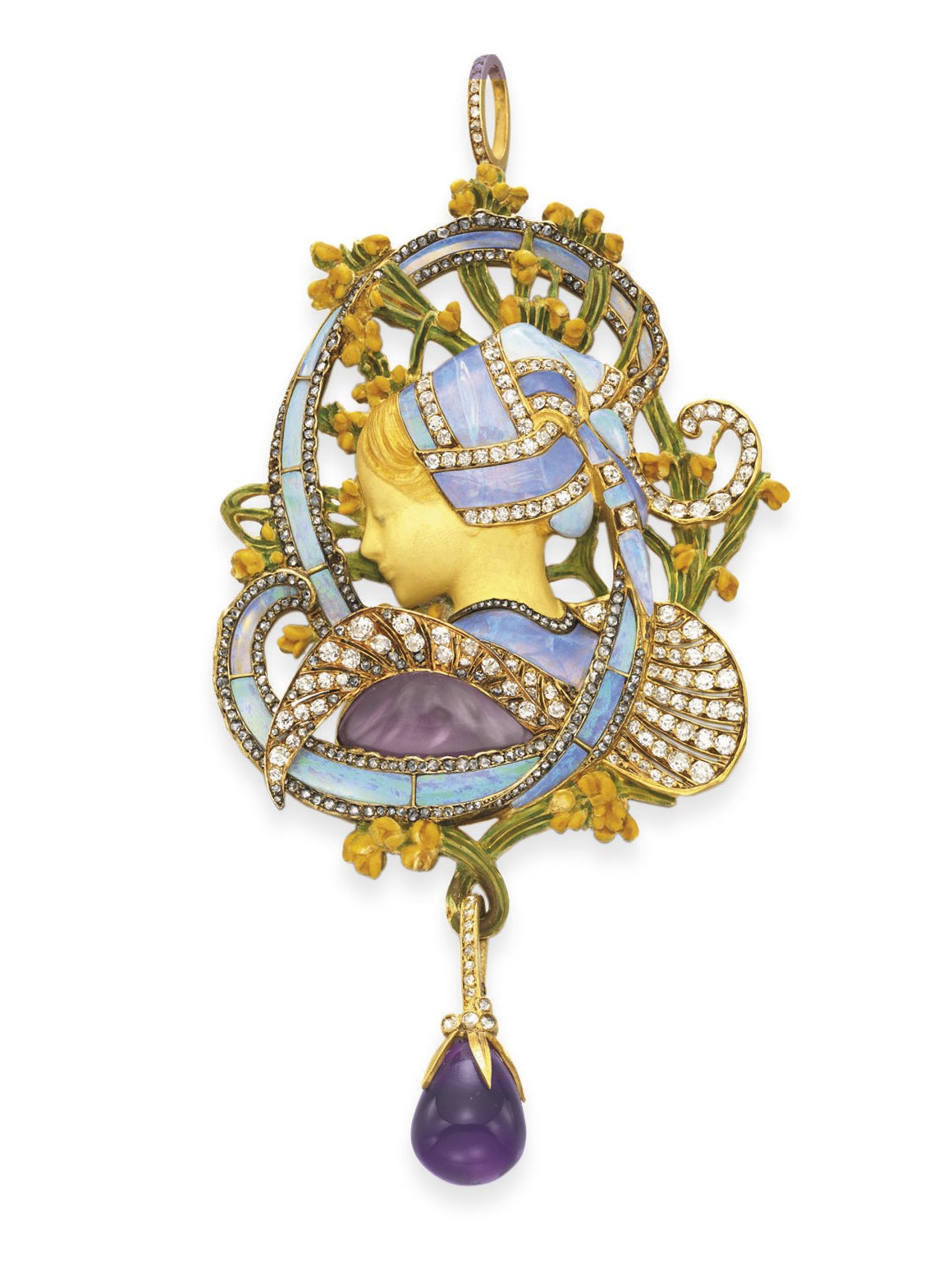 THE ICONIC ART NOUVEAU ENAMEL AND MULTI-GEM "LA BRETONNE" PENDANT, BY HENRI VEVER