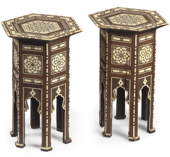 A PAIR OF OTTOMAN BONE AND MOTHER OF PEARL INLAID OCCASIONAL TABLES