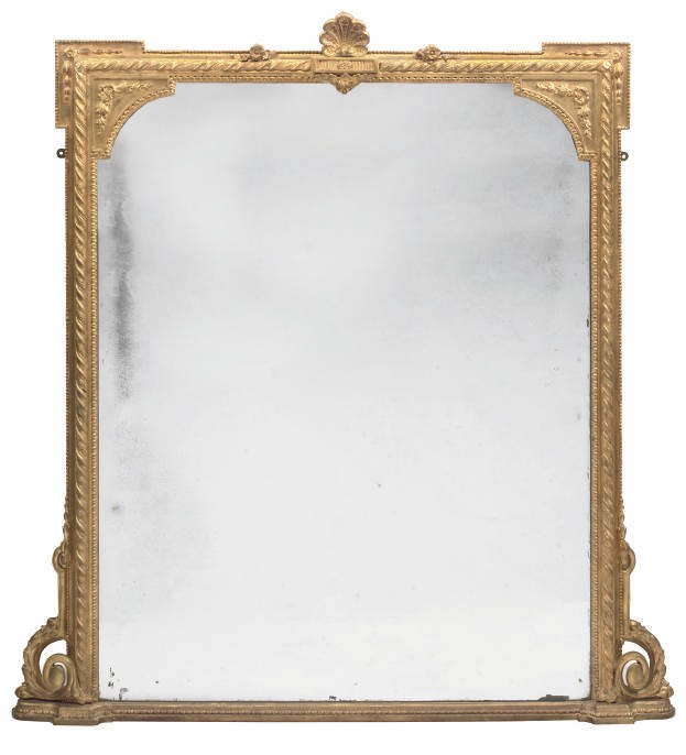 A VICTORIAN GILTWOOD AND COMPOSITION OVERMANTEL MIRROR