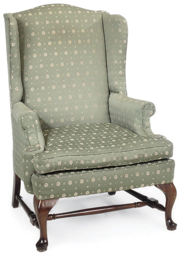 A WALNUT WING ARMCHAIR