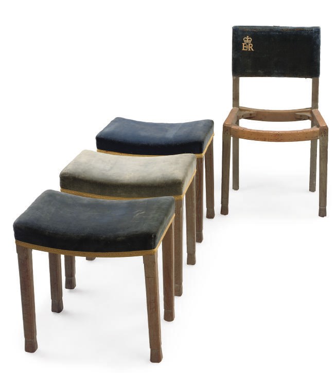 A SET OF THREE ELIZABETH II LIMED OAK CORONATION STOOLS