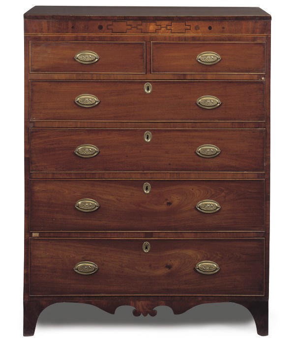 A REGENCY MAHOGANY INLAID CHEST