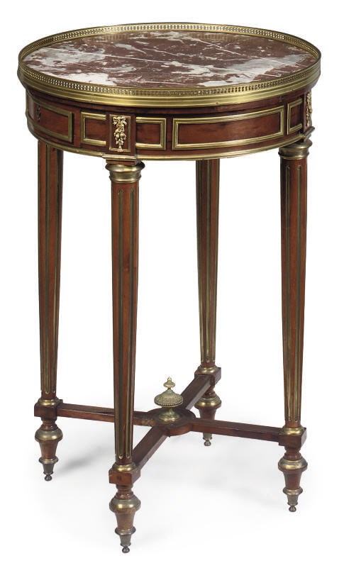 A FRENCH GILT METAL MOUNTED CIRCULAR TABLE