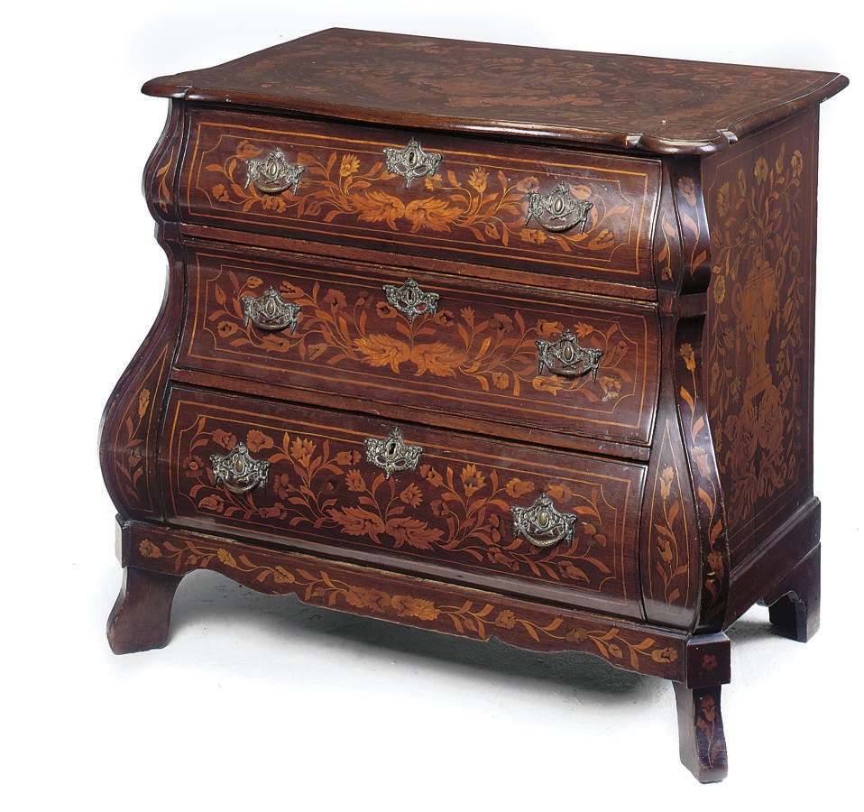 A DUTCH OAK AND FLORAL MARQUETRY CHEST