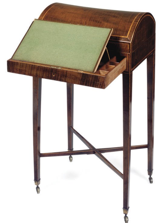 A GEORGE III MAHOGANY AND SATINWOOD CROSSBANDED WORK/WRITING TABLE