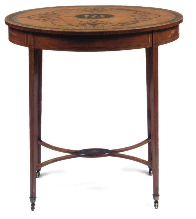 AN EDWARDIAN SATINWOOD AND PAINTED OCCASIONAL TABLE