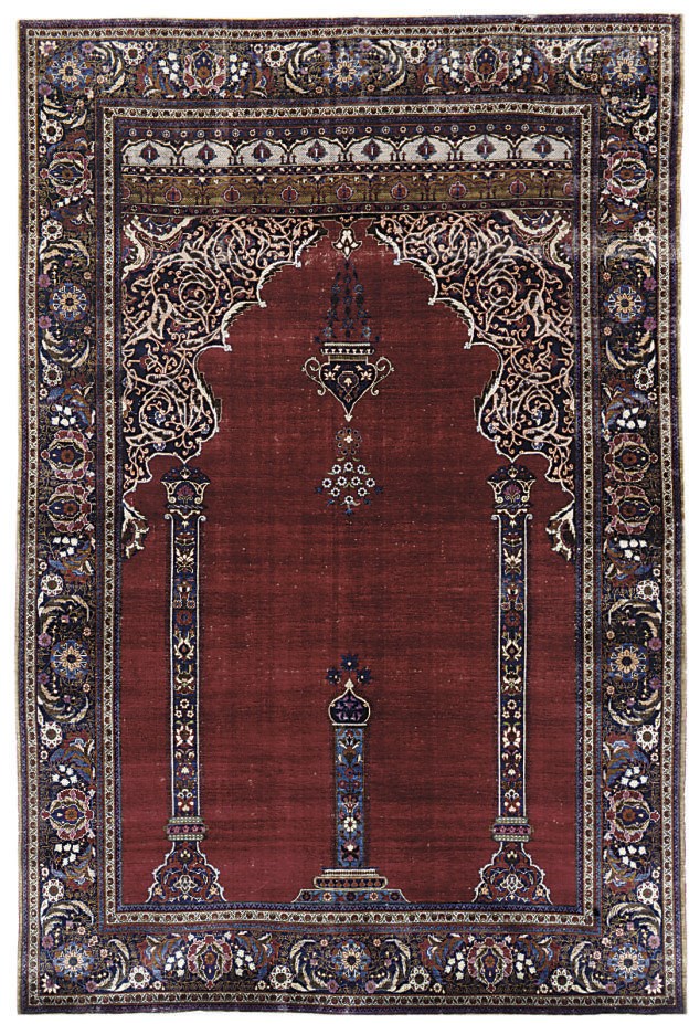 A very fine silk Tabriz prayer rug