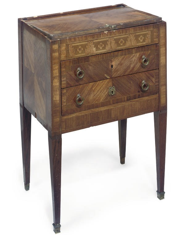 A TULIPWOOD AND MARQUETRY PETITE COMMODE