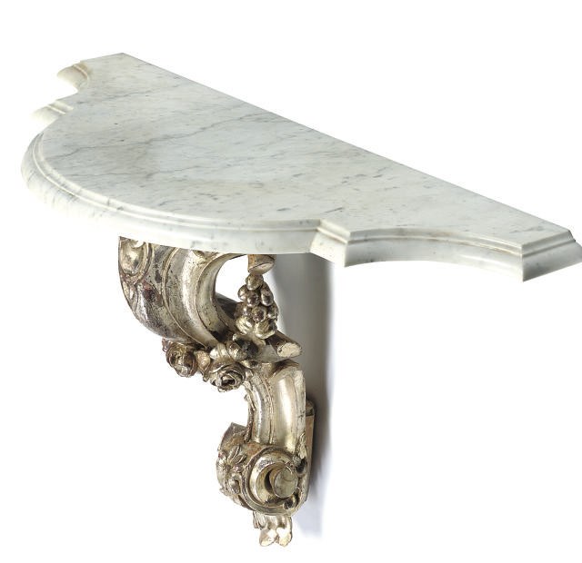 AN ITALIAN VEINED WHITE MARBLE AND SILVERED-WOOD CONSOLE TABLE