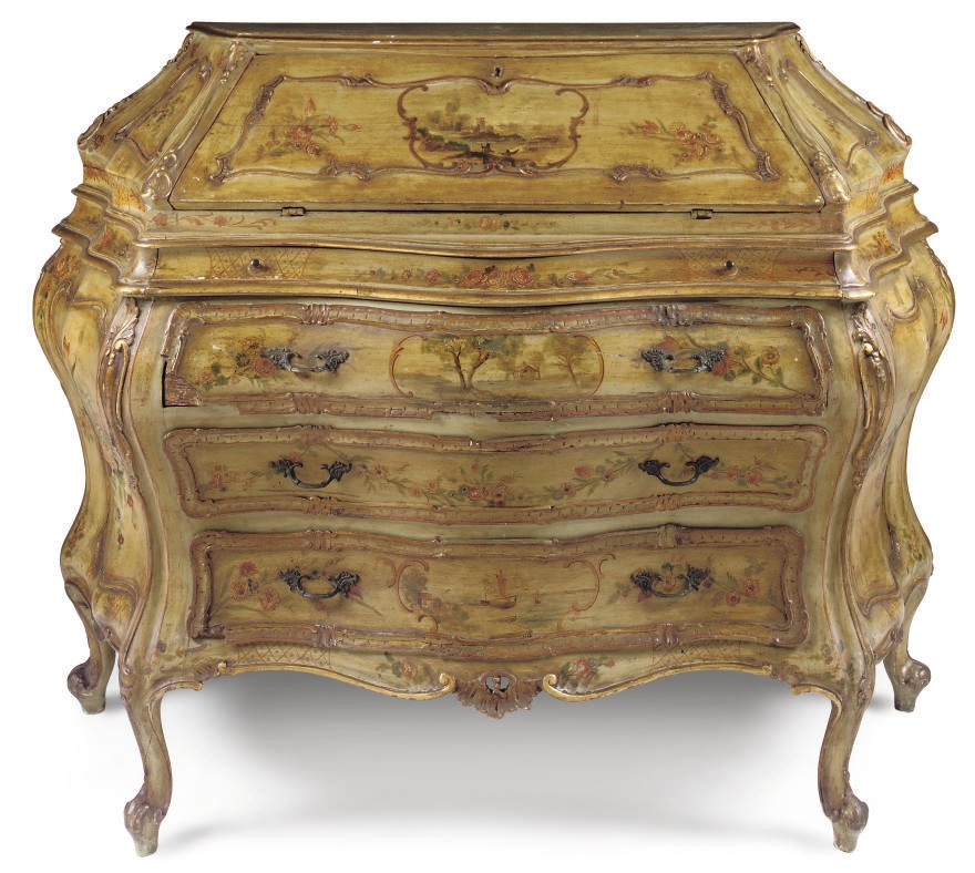 A VENETIAN PAINTED BOMBE BUREAU
