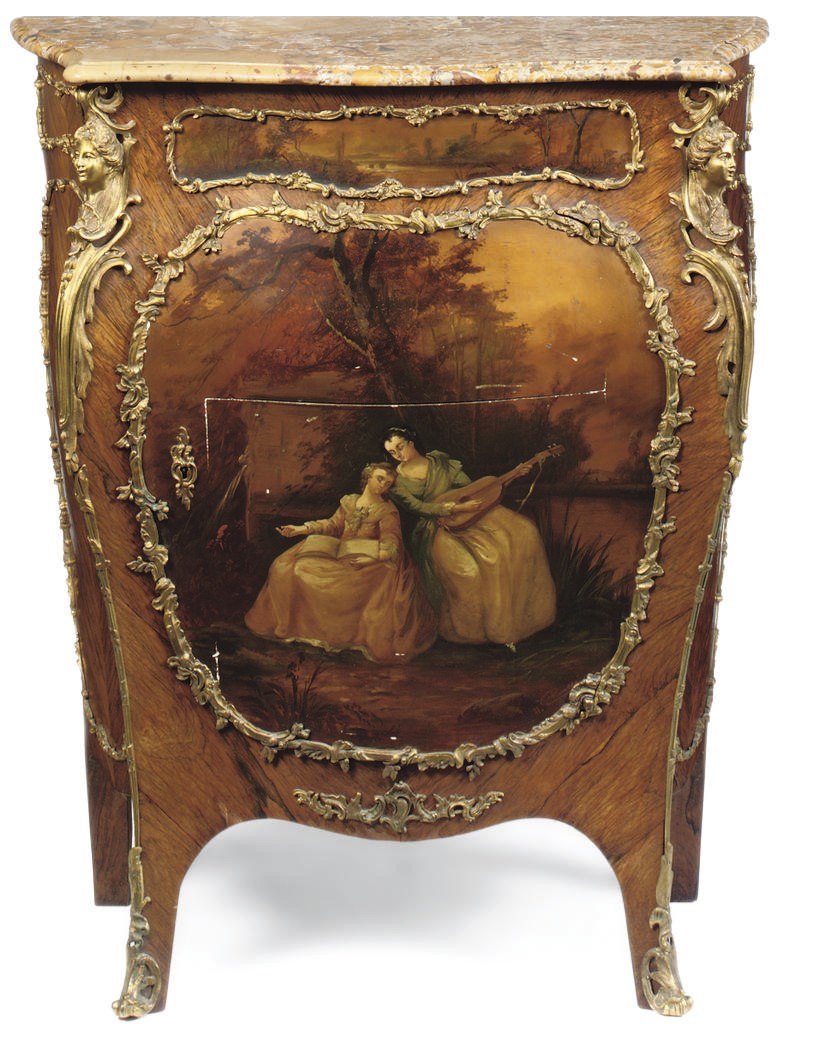A GILT-METAL MOUNTED ROSEWOOD AND VERNIS MARTIN DECORATED BOMBA© COMMODE
