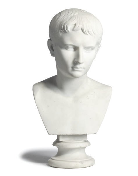 AN ITALIAN WHITE MARBLE BUST OF CAESAR AUGUSTUS