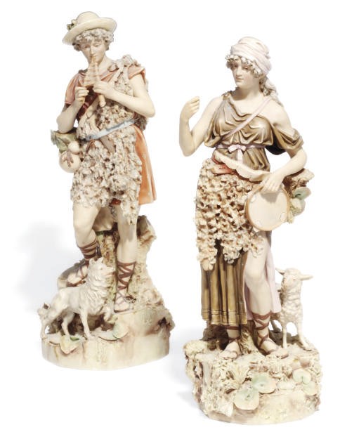 A PAIR OF ROYAL DUX FIGURES OF A SHEPHERD AND SHEPHERDESS