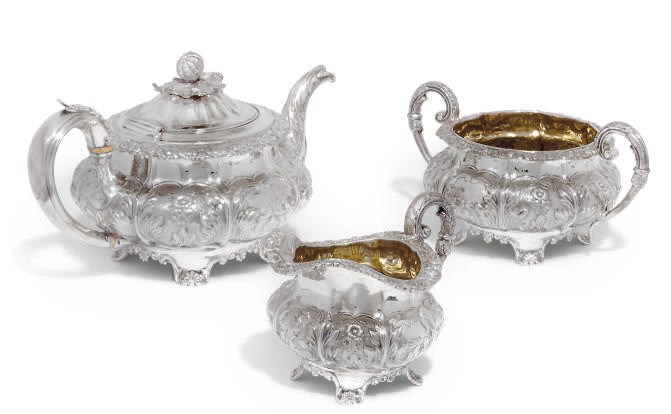 A WILLIAM IV SILVER THREE-PIECE TEA SET