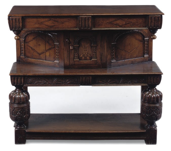 AN ENGLISH INLAID OAK BUFFET