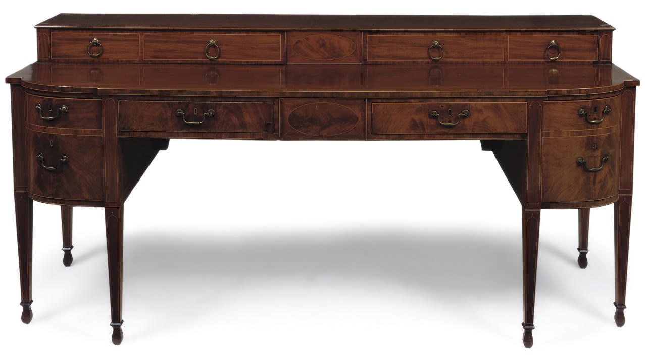 A GEORGE III MAHOGANY LINE INLAID SIDEBOARD