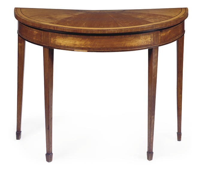 A GEORGE III SATINWOOD DEMI-LUNE CARD TABLE