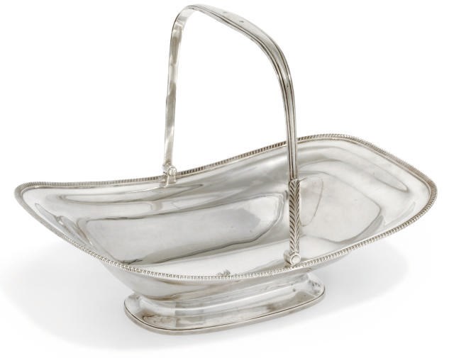 A GEORGE III SILVER SWING-HANDLED CAKE BASKET