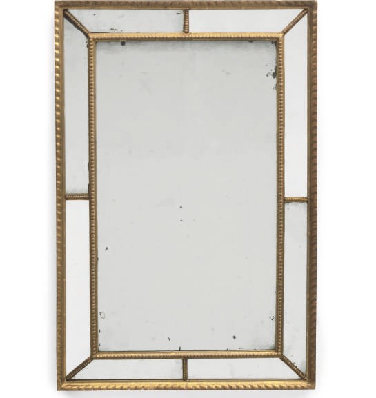 AN EARLY VICTORIAN GILTWOOD AND COMPOSITION RECTANGULAR MARGINAL MIRROR
