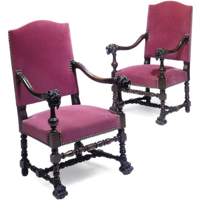 A PAIR OF FRENCH HIGHBACK OPEN ARMCHAIRS