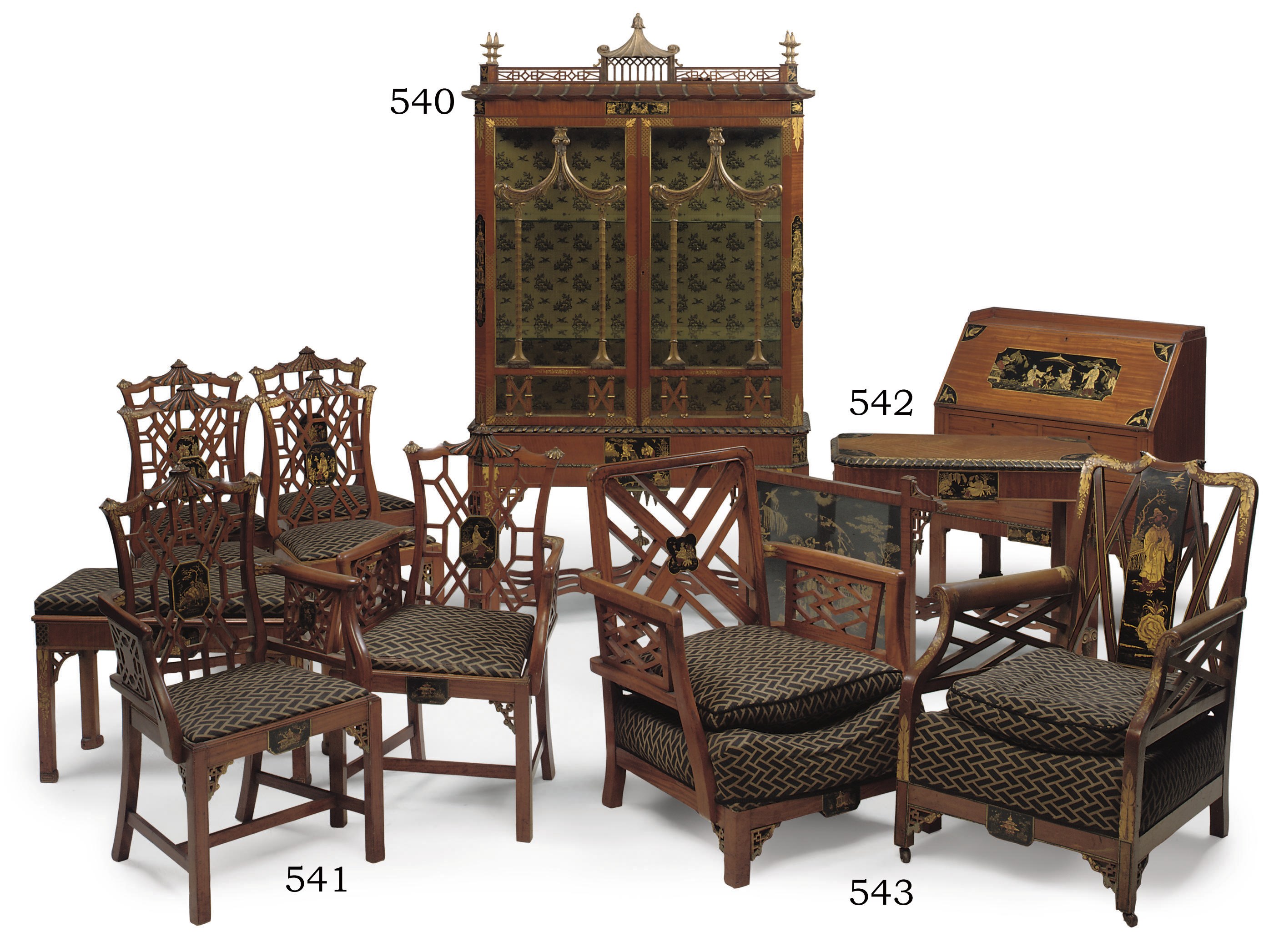 A SATINWOOD, JAPANNED AND PARCEL GILT DISPLAY CABINET