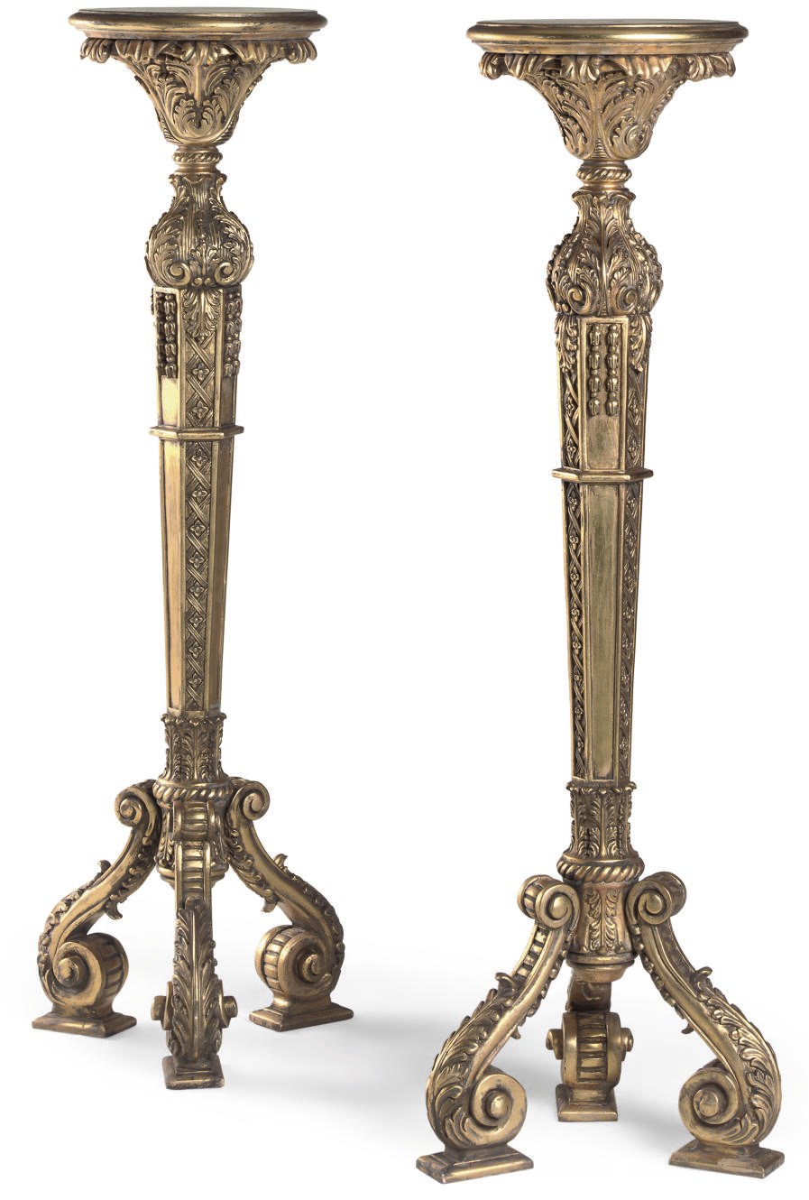 A PAIR OF GILTWOOD TORCHERES