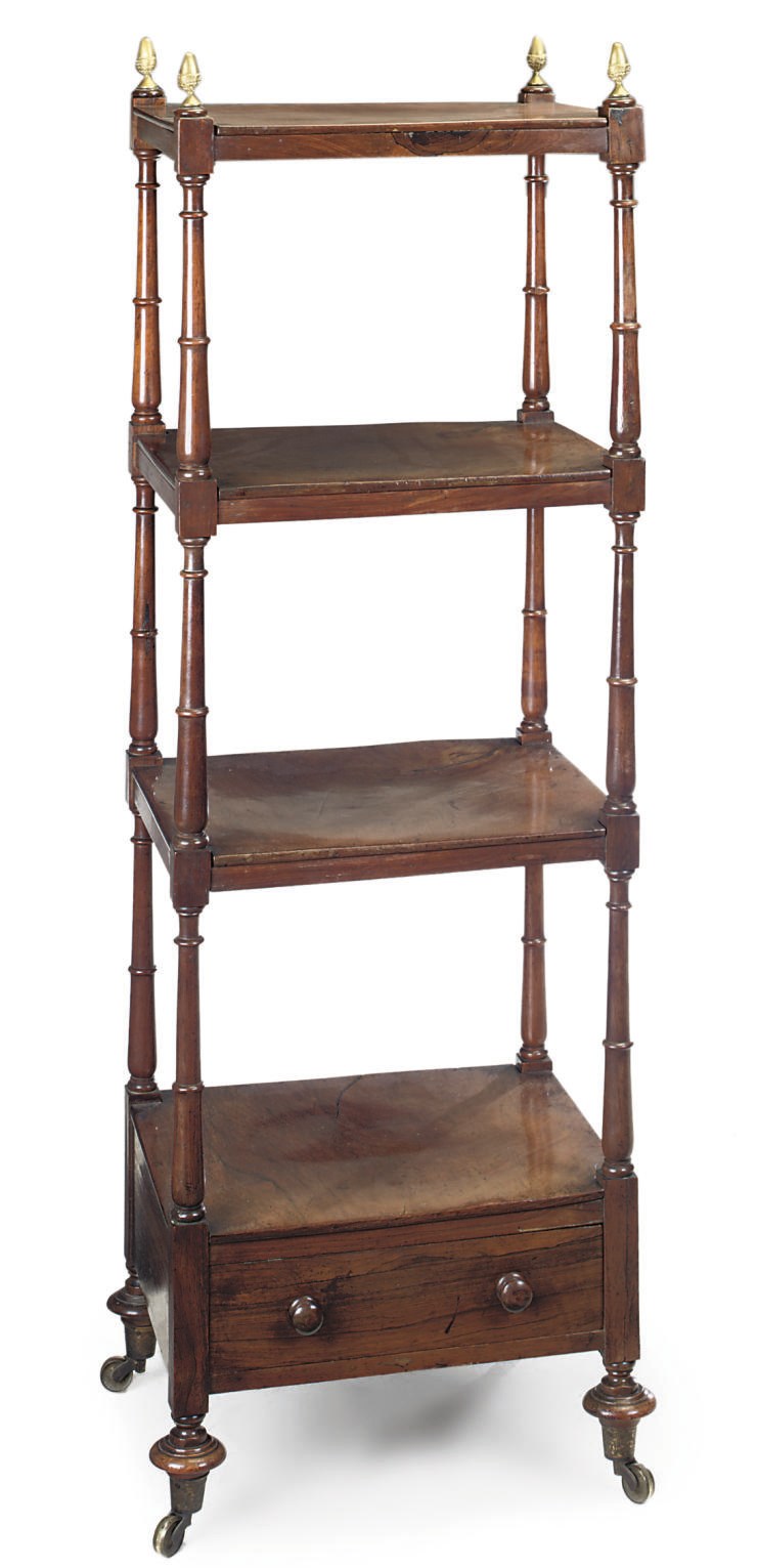 A REGENCY MAHOGANY FOUR TIER WHATNOT