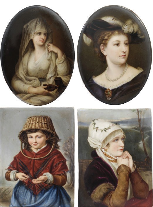 TWO BERLIN (KPM) PORCELAIN PLAQUES AND TWO OTHERS