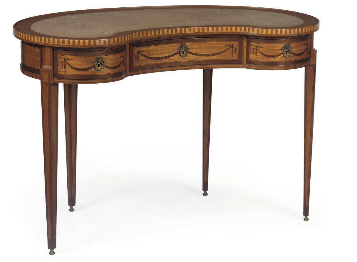A DUTCH SATINWOOD AND ROSEWOOD INLAID KIDNEY SHAPED DESK