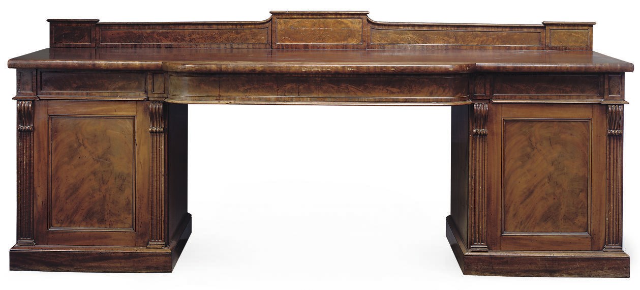 A EARLY VICTORIAN MAHOGANY PEDESTAL SIDE BOARD