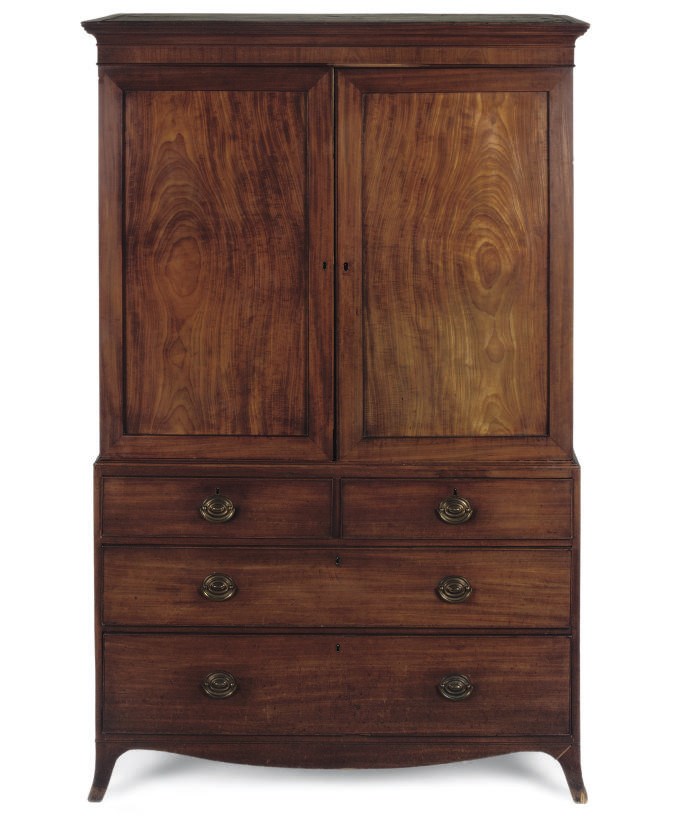 A GEORGE III MAHOGANY LINE INLAID LINEN PRESS