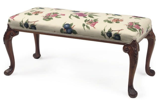 A WALNUT FRAMED LONG STOOL