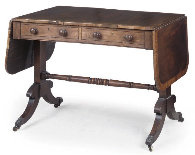 A REGENCY MAHOGANY AND ROSEWOOD CROSSBANDED SOFA TABLE