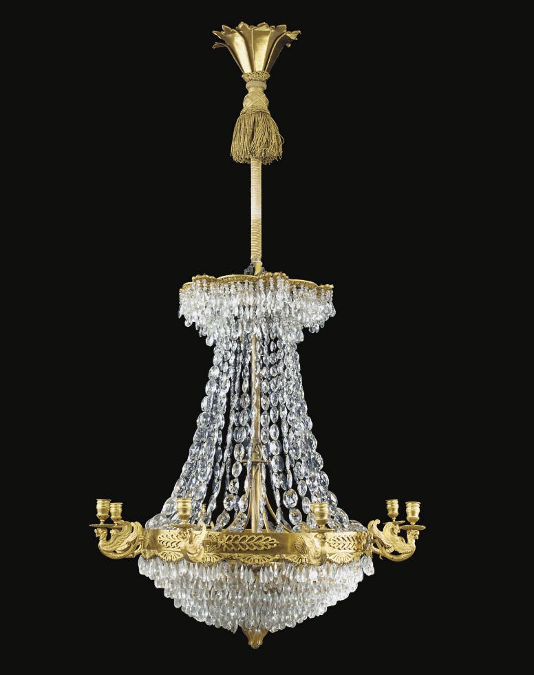A FRENCH ORMOLU AND CUT-GLASS EIGHT-LIGHT CHANDELIER