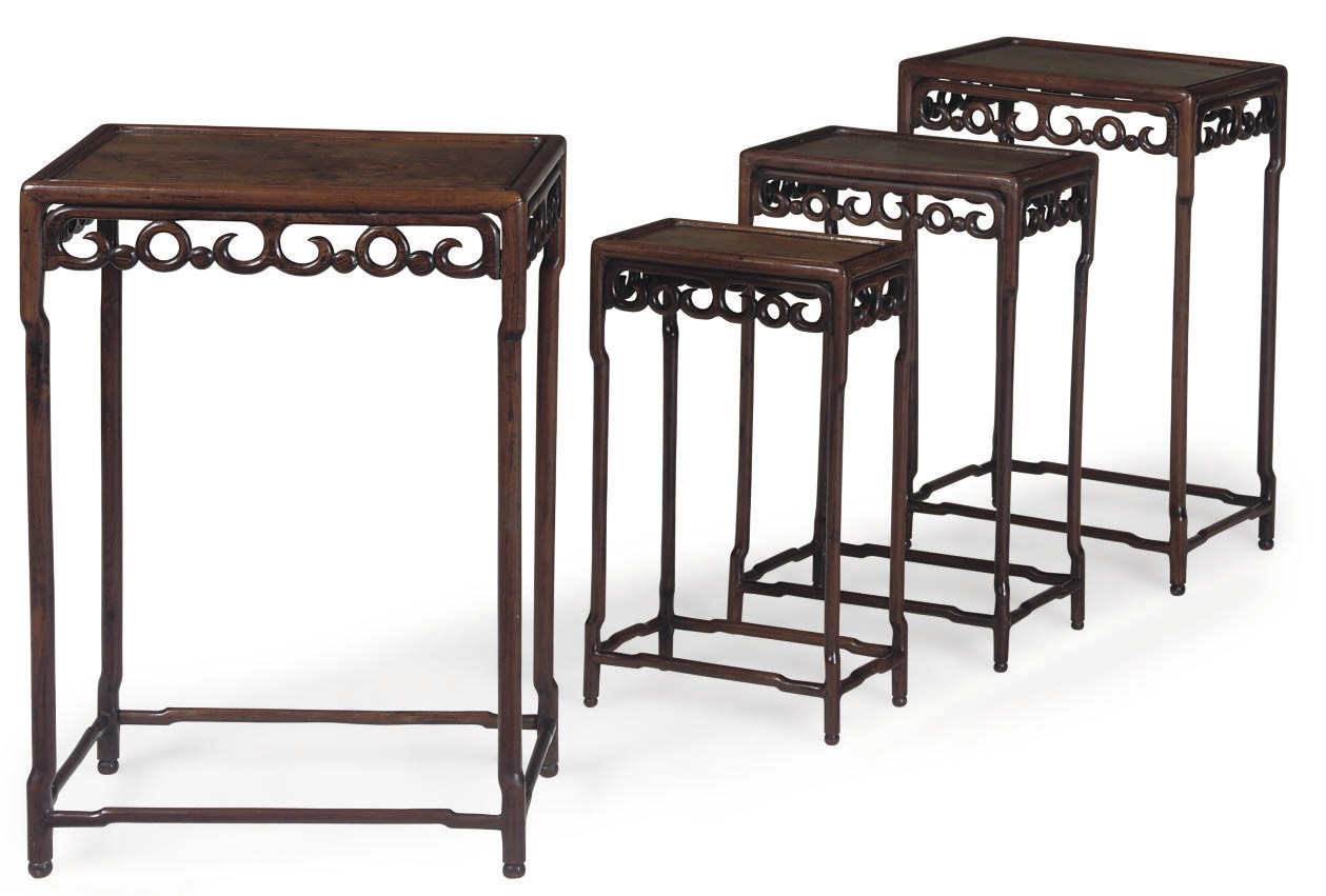 A SET OF CHINESE ROSEWOOD GRADUATED QUARTETTO TABLES