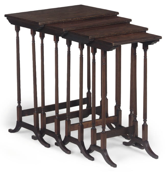 A SET OF FOUR MAHOGANY AND CROSSBANDED QUARTETTO TABLES