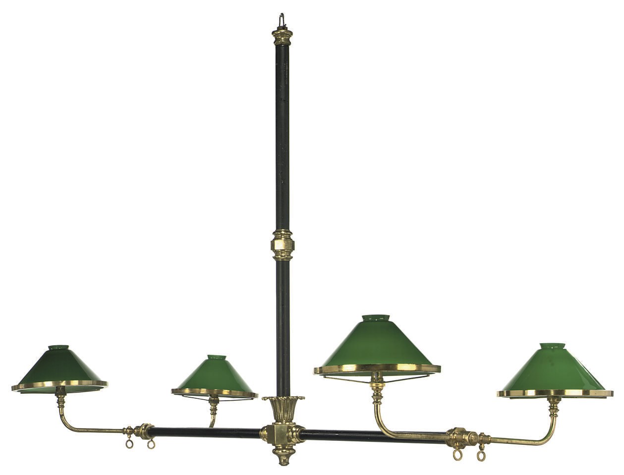 A VICTORIAN BLACK-PAINTED METAL AND BRASS BILLIARD LIGHT