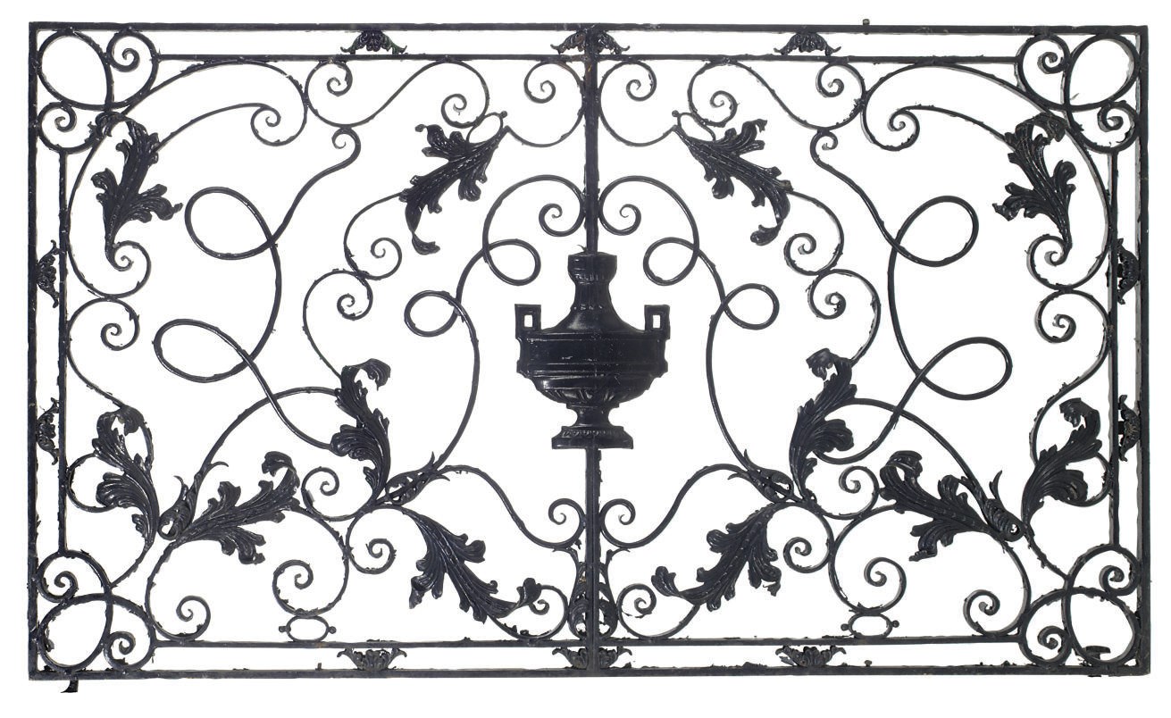 A BLACK-PAINTED WROUGHT-IRON SCREEN
