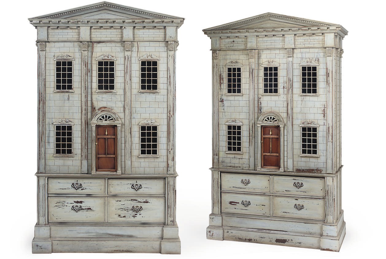 A PAIR OF PAINTED DOLL'S HOUSES