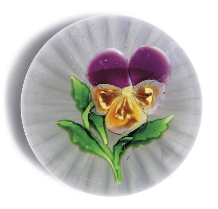A FRENCH PANSY PAPERWEIGHT