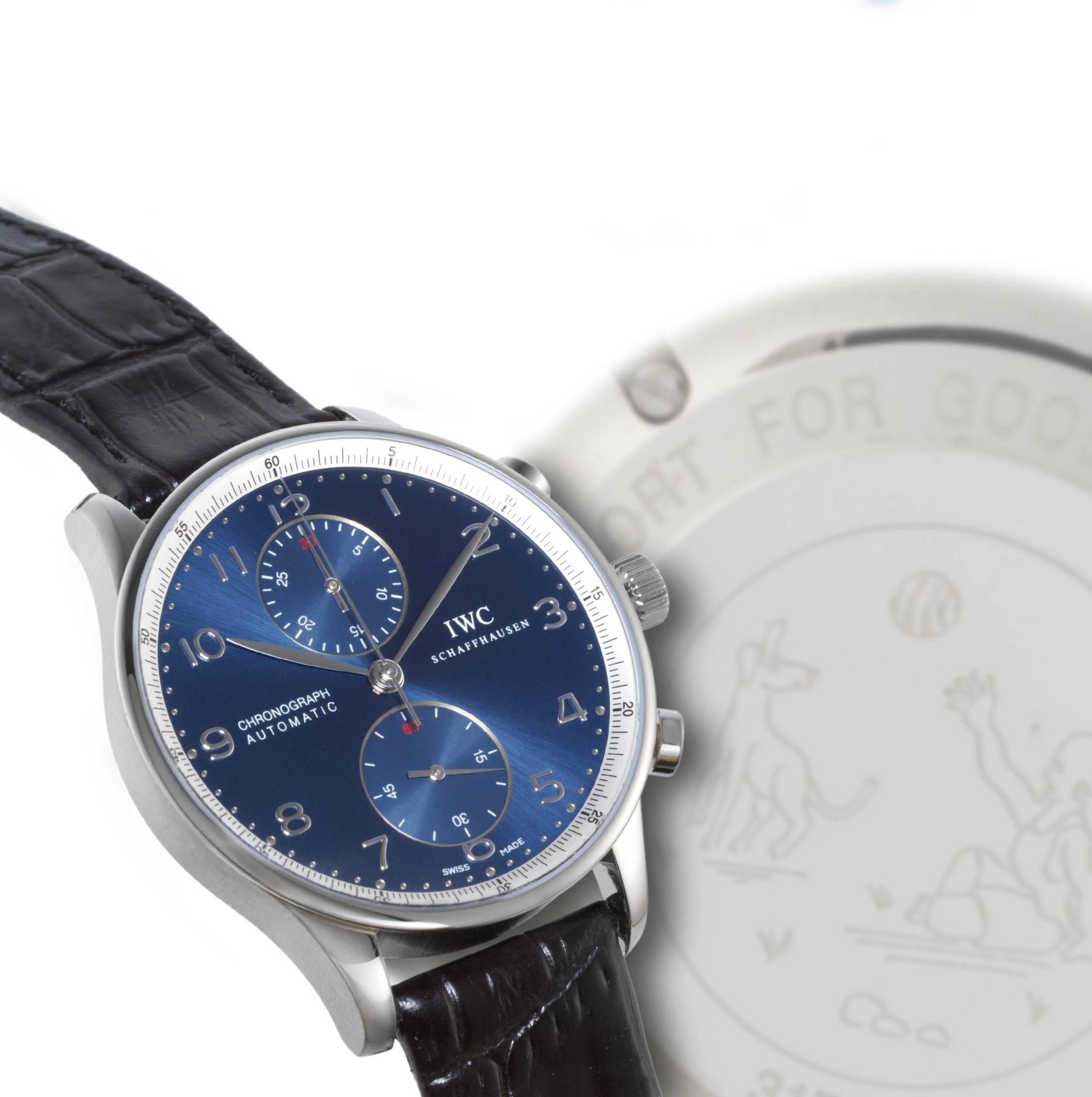 IWC, "PORTUGUESE CHRONO-AUTO EDITION LAUREUS"
LIMITED EDITION STAINLESS STEEL SELF-WINDING CHRONOGRAPH WRISTWATCH