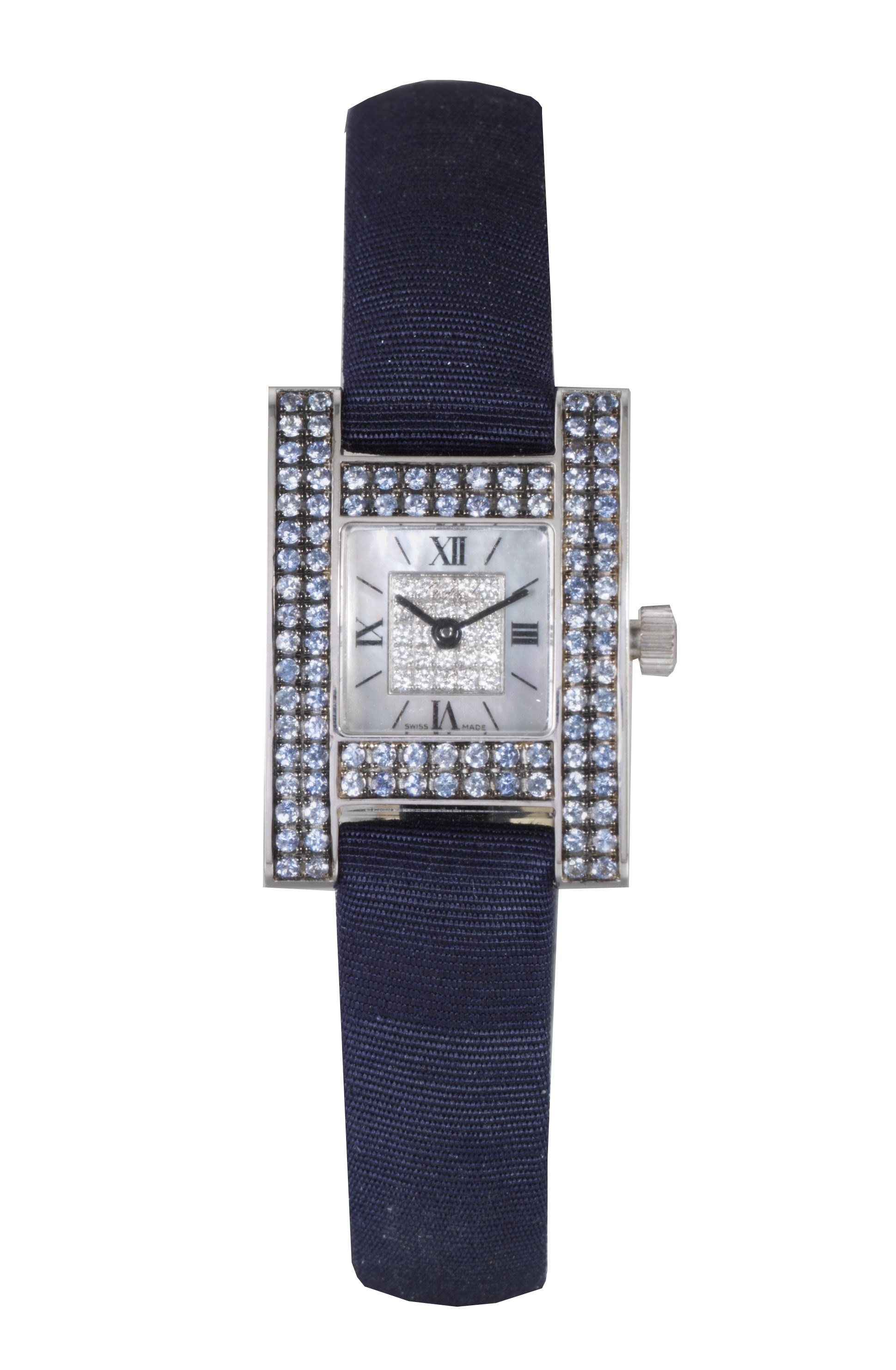 CHOPARD, "YOUR HOUR"
LADY'S 18K WHITE GOLD, SAPPHIRE AND DIAMOND-SET WRISTWATCH WITH MOTHER-OF-PEARL DIAL