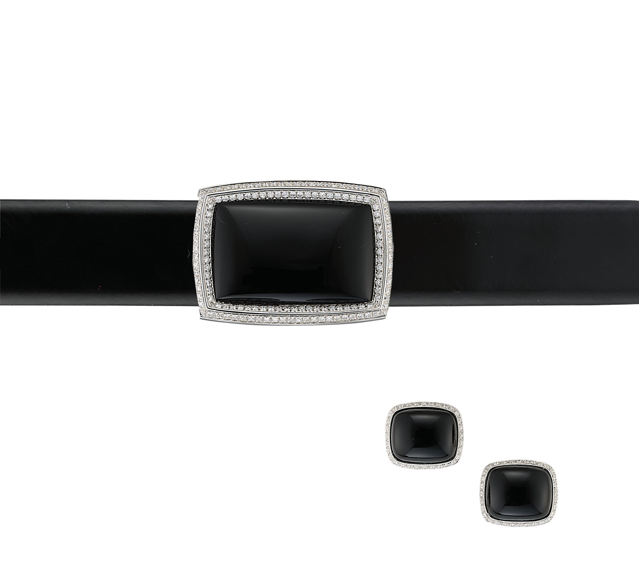 AN ONYX AND DIAMOND BUCKLE AND A PAIR OF CUFFLINKS, BY MARGHERITA BURGENER