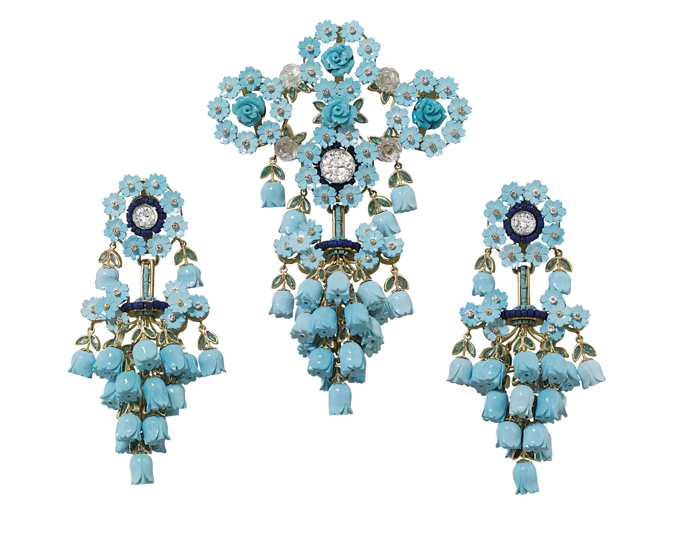 SPLENDOR
A STRIKING TURQUOISE, DIAMOND AND GEM-SET DEMI-PARURE, BY VICENTE GRACIA