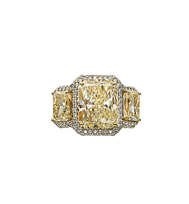 A COLOURED DIAMOND THREE-STONE RING, BY ASSIL