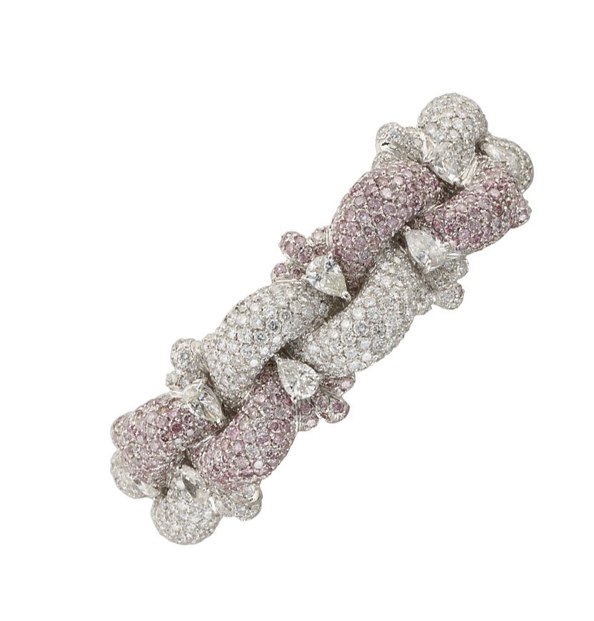 A DIAMOND AND COLOURED DIAMOND BANGLE