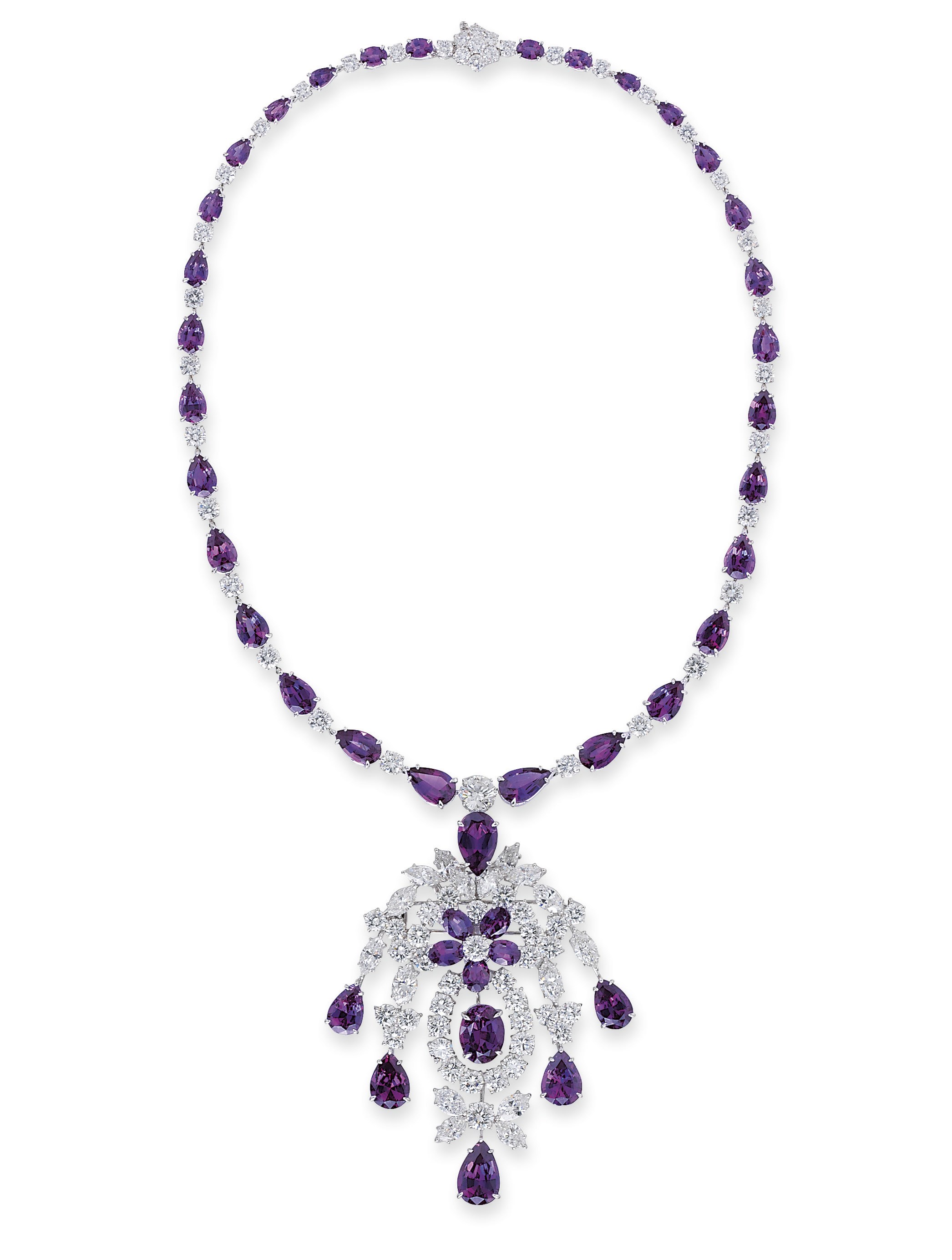 A FINE ALEXANDRITE AND DIAMOND PENDENT NECKLACE/BROOCH