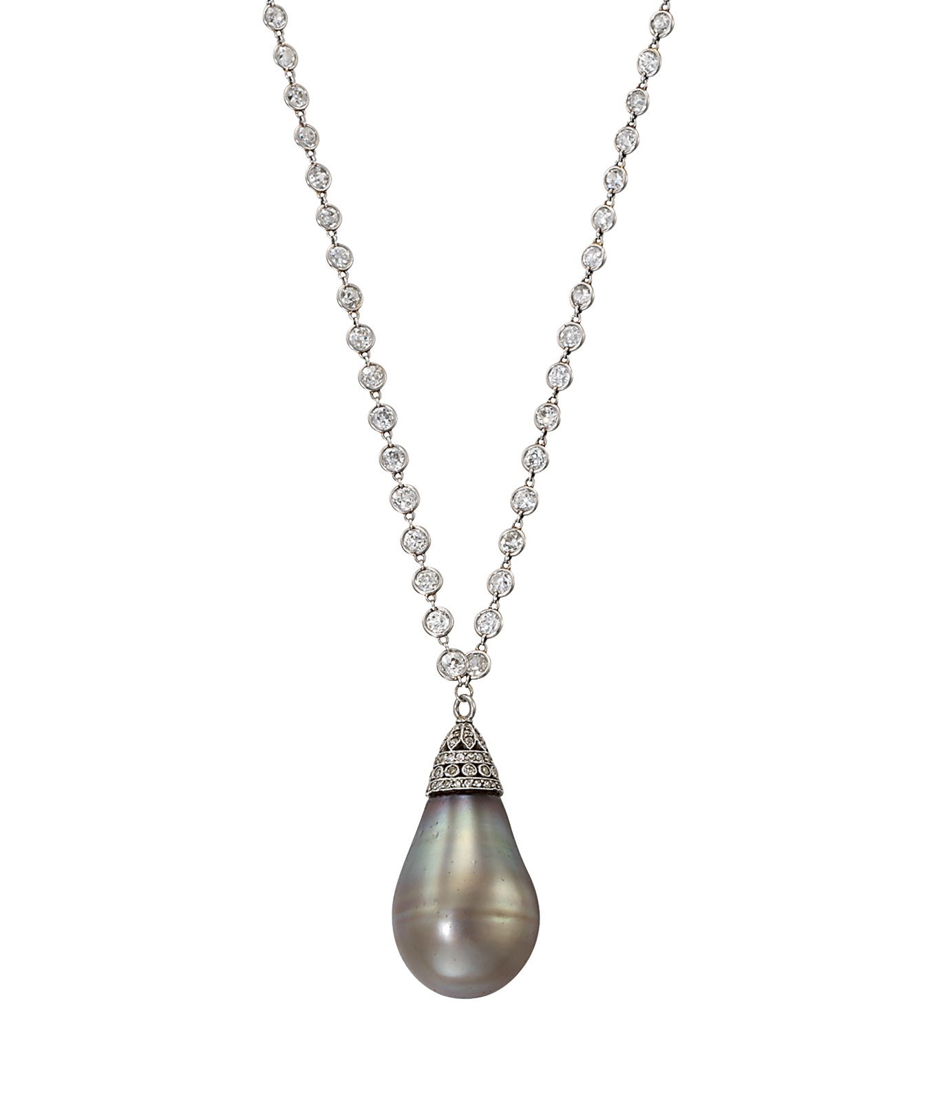 AN EXCEPTIONAL BELLE EPOQUE NATURAL GREY/BROWN PEARL PENDENT NECKLACE